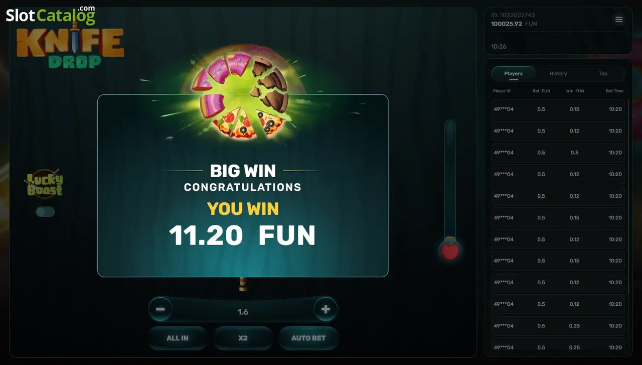 Knife Drop screenshot 2 - cash-out moment with win display