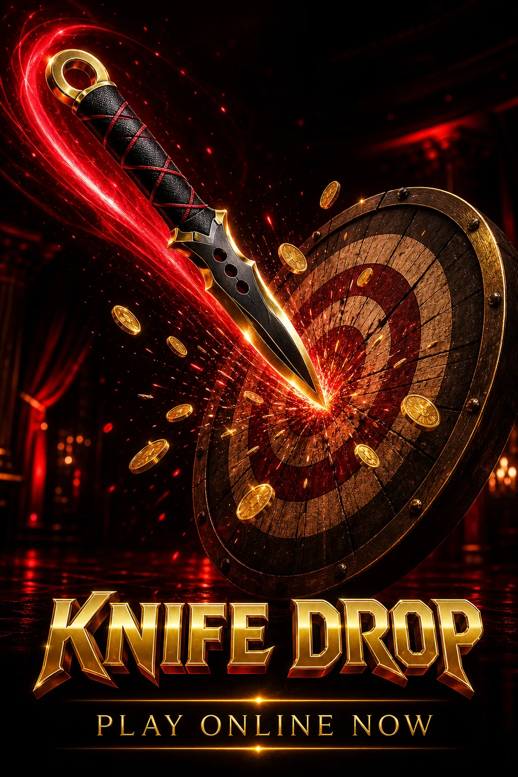 Knife Drop game - knife thrown at target board with rising multiplier